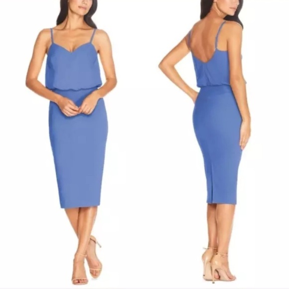 NWTs Dress The Population | Alondra Blouson Sheath Dress Blue Jay Size XXS - Picture 1 of 12